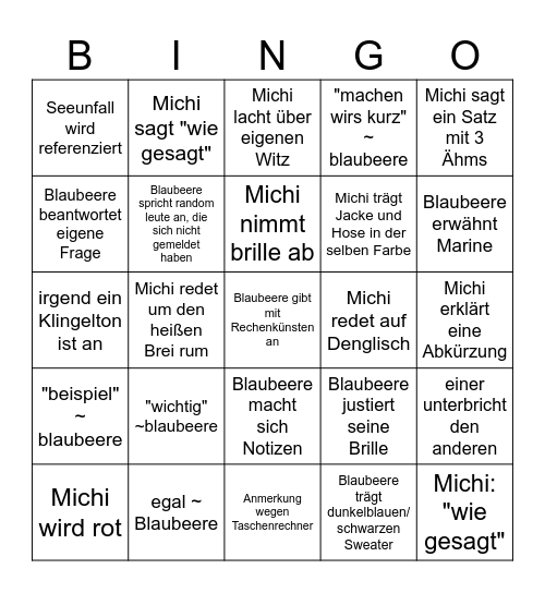 Volesung Beere und Michi Bingo Card