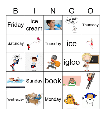 Days of the week Bingo Card