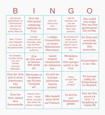 MILA'S BACHELORETTE PARTY Bingo Card