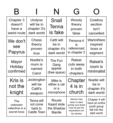 Deltarune Bingo Card