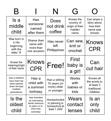 Get To Know You Bingo Card