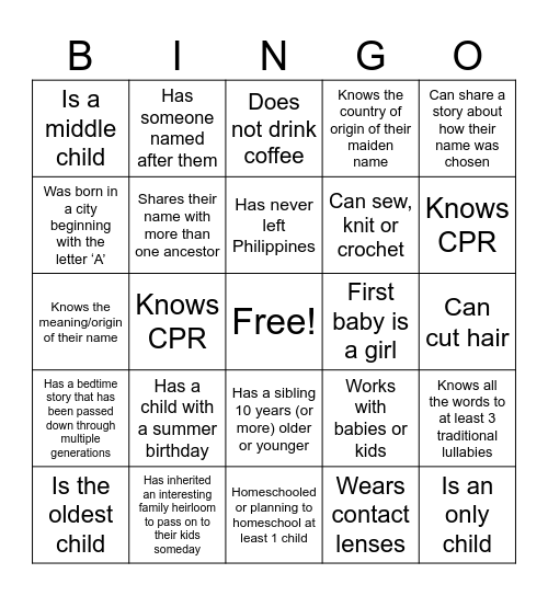 Get To Know You Bingo Card