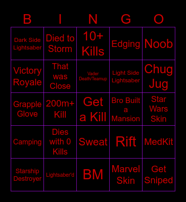 Fortnite x Star Wars Bingo Card