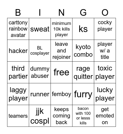TSBG Bingo Card