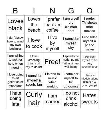 Get to Know You Bingo Card