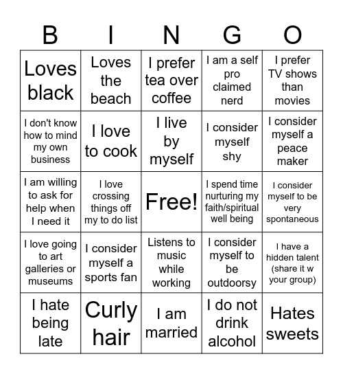 Get to Know You Bingo Card