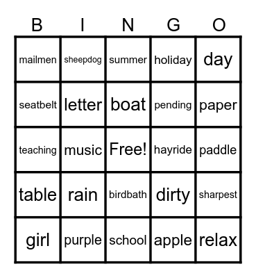 End of 1st Grade Bingo Card