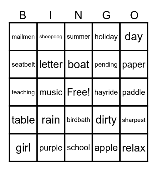 End of 1st Grade Bingo Card