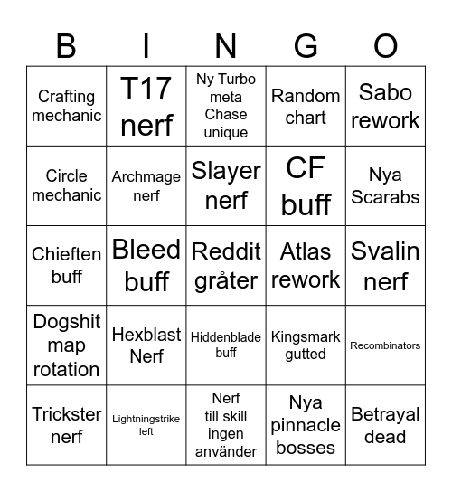 poe 3.26 Bingo Card