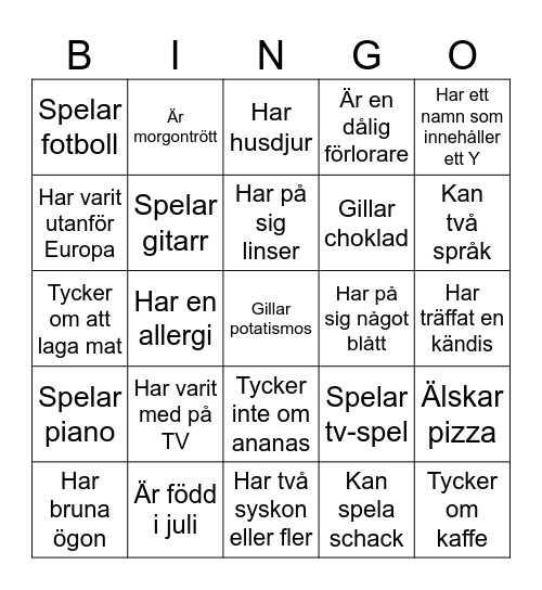Lära känna-bingo Card