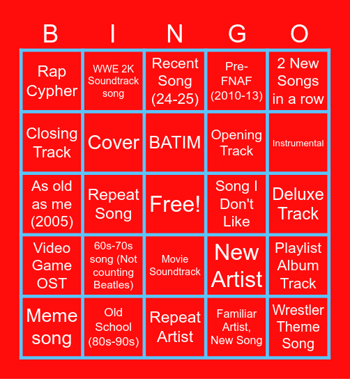 Apple Music Bingo Card