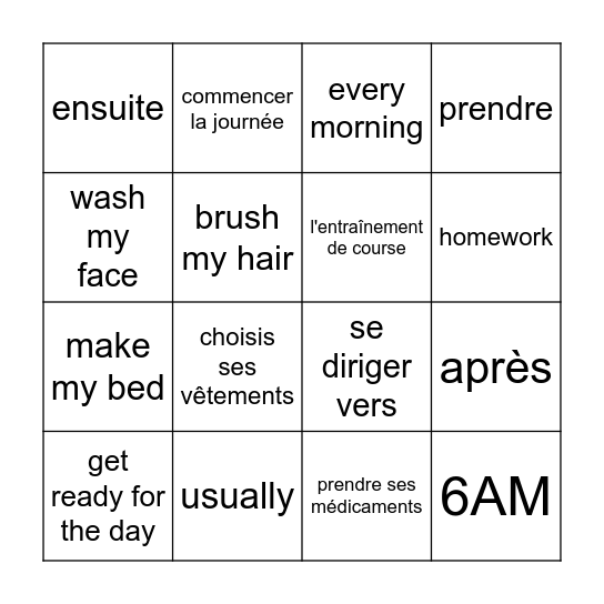 What's the French/English for...? Bingo Card