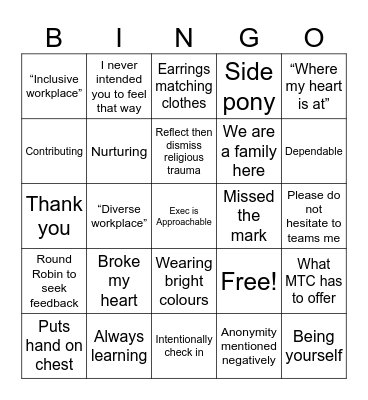 MTC Bingo Card