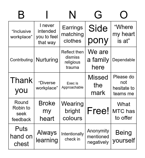 MTC Bingo Card