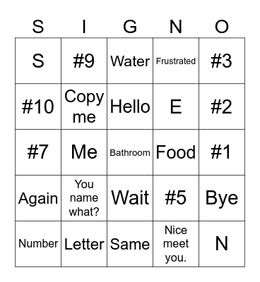 SIGN-O Bingo Card
