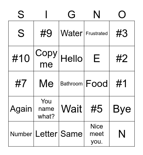 SIGN-O Bingo Card