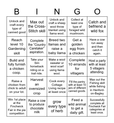 Cottage Living Bingo Card Bingo Card