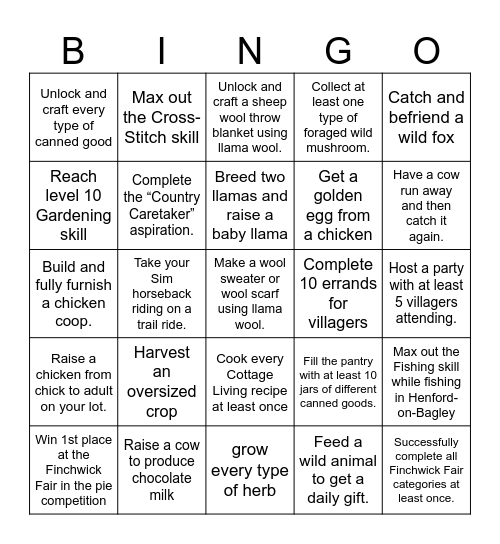 Cottage Living Bingo Card Bingo Card