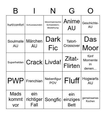 BRATORTER FANFIC-BINGO Card