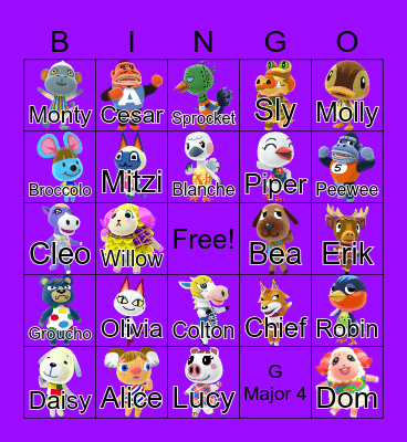 Animal Crossing Bingo Card