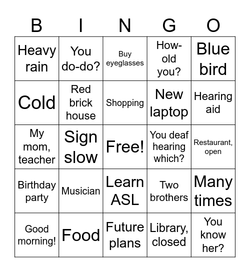 ASL 1 Review Bingo Card