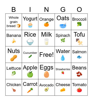Healthy Food Bingo Card