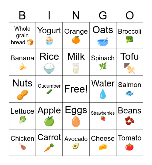 Healthy Food Bingo Card