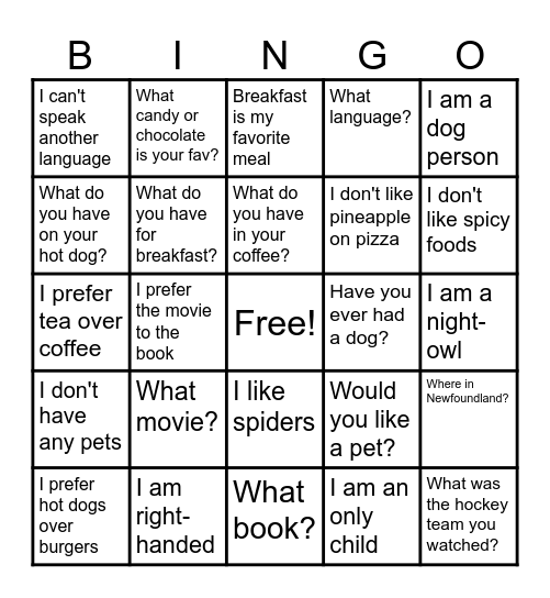 Common Ground Bingo Card