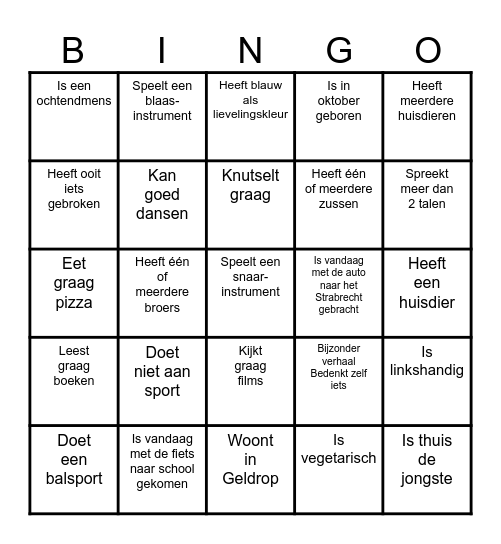 Kennismakings Bingo Card