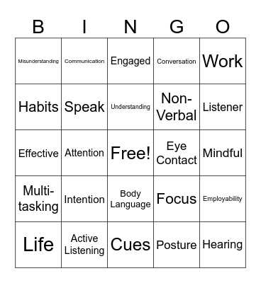 Listening Skills Bingo Card