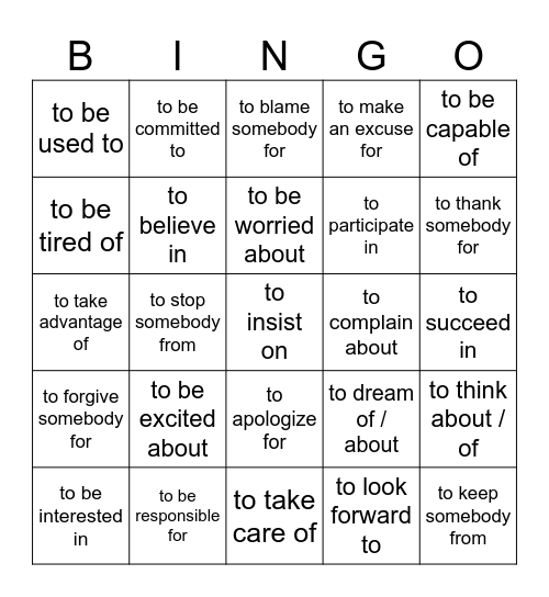 Gerunds after prepositions Bingo Card