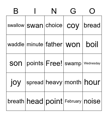 Lessons 94& 95 Bingo Card