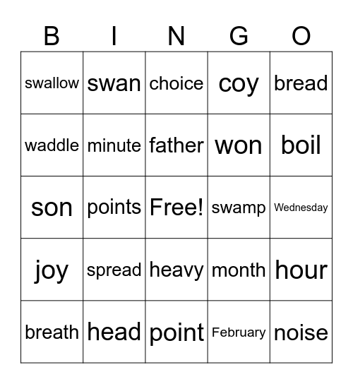 Lessons 94& 95 Bingo Card