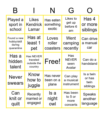 Virtual Icebreaker Bingo Card