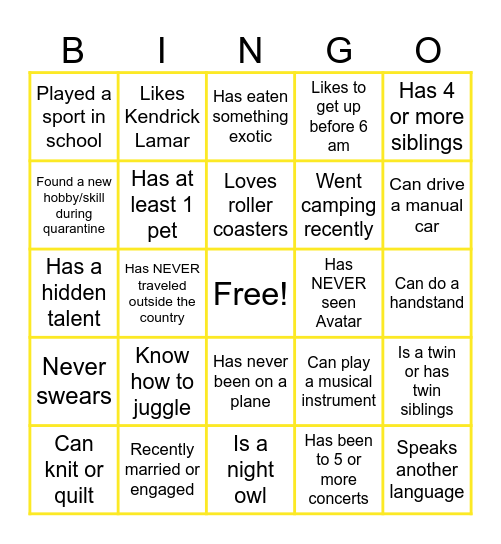 Virtual Icebreaker Bingo Card