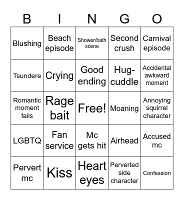 Romance anime Bingo Card