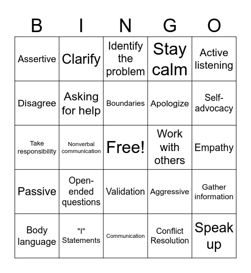 Communication Skills Bingo Card