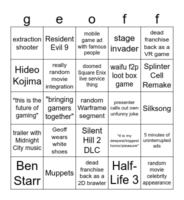 SGF 2025 Bingo Card