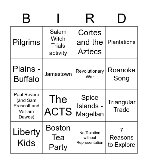 End of Year Social Studies BINGO CARD Bingo Card