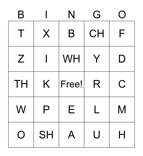 Phonogram Bingo Card