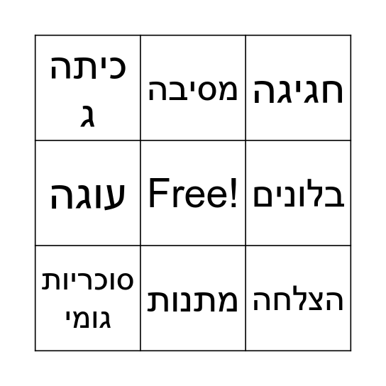 יום הולדת להילה Bingo Card