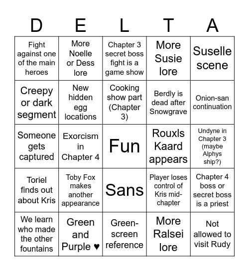 DELTARUNE Bingo Card
