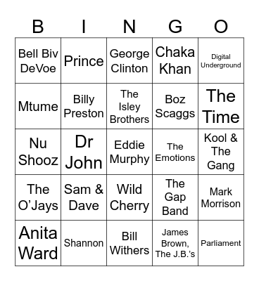 Music Bingo - Game #2 Old School Funk! Bingo Card