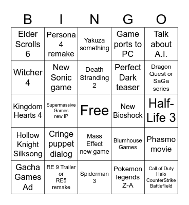 Summer Game Fest 2025 Bingo Card