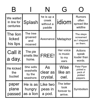 Figurative Language Bingo Card