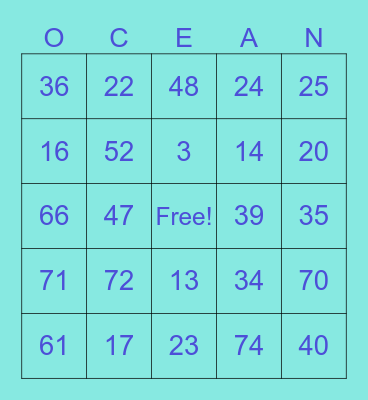 Ms. Vezmar's Ocean Bingo Card