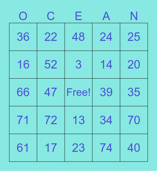 Ms. Vezmar's Ocean Bingo Card