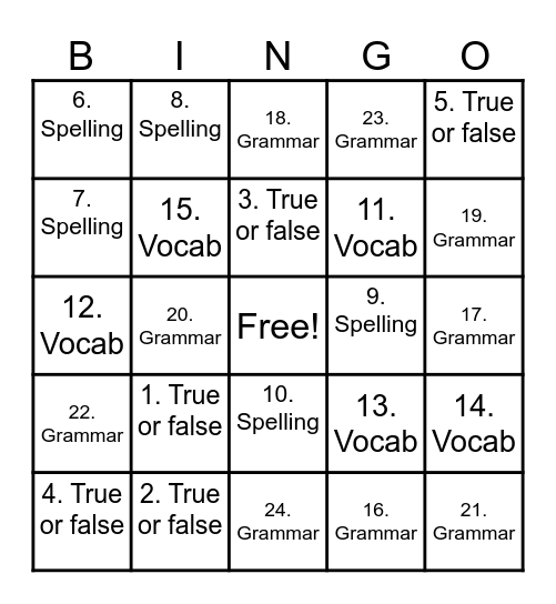 End of schoolyear 1 Bingo Card