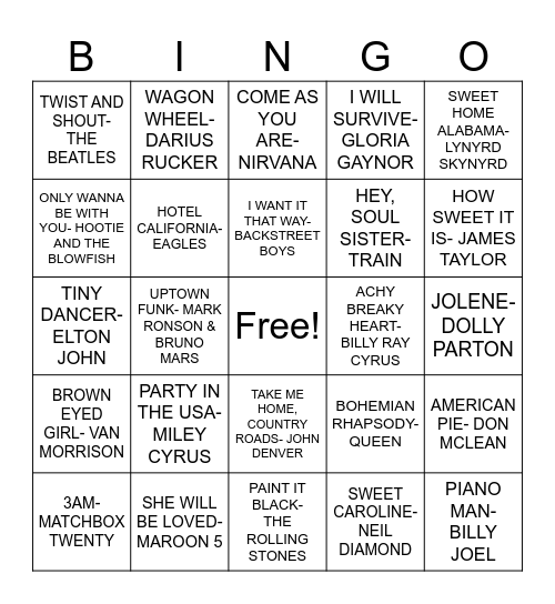 MUSIC BINGO Card