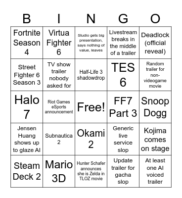 Summer Game Fest Bingo Card
